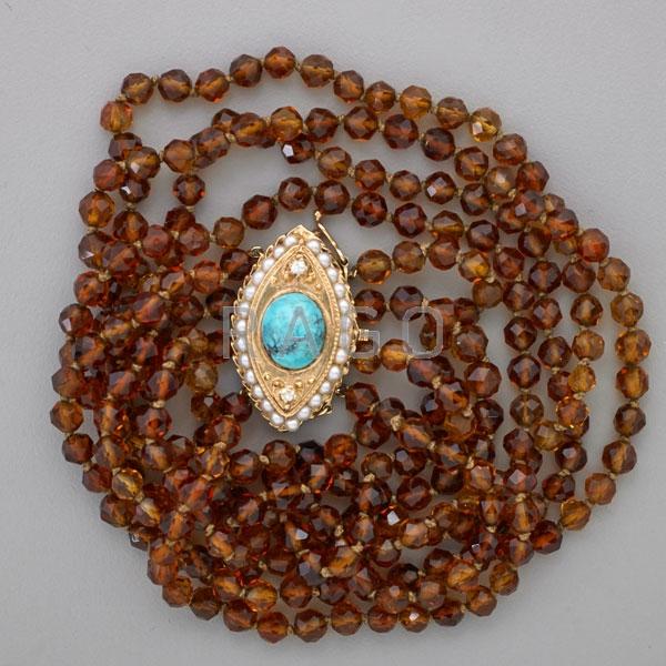 Appraisal: TURQUOISE AND SHERRY QUARTZ GOLD TORSADE Condition Report