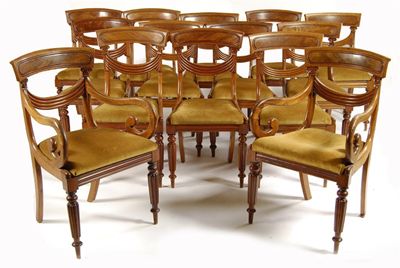 Appraisal: A set of fourteen late Regency mahogany dining chairs the