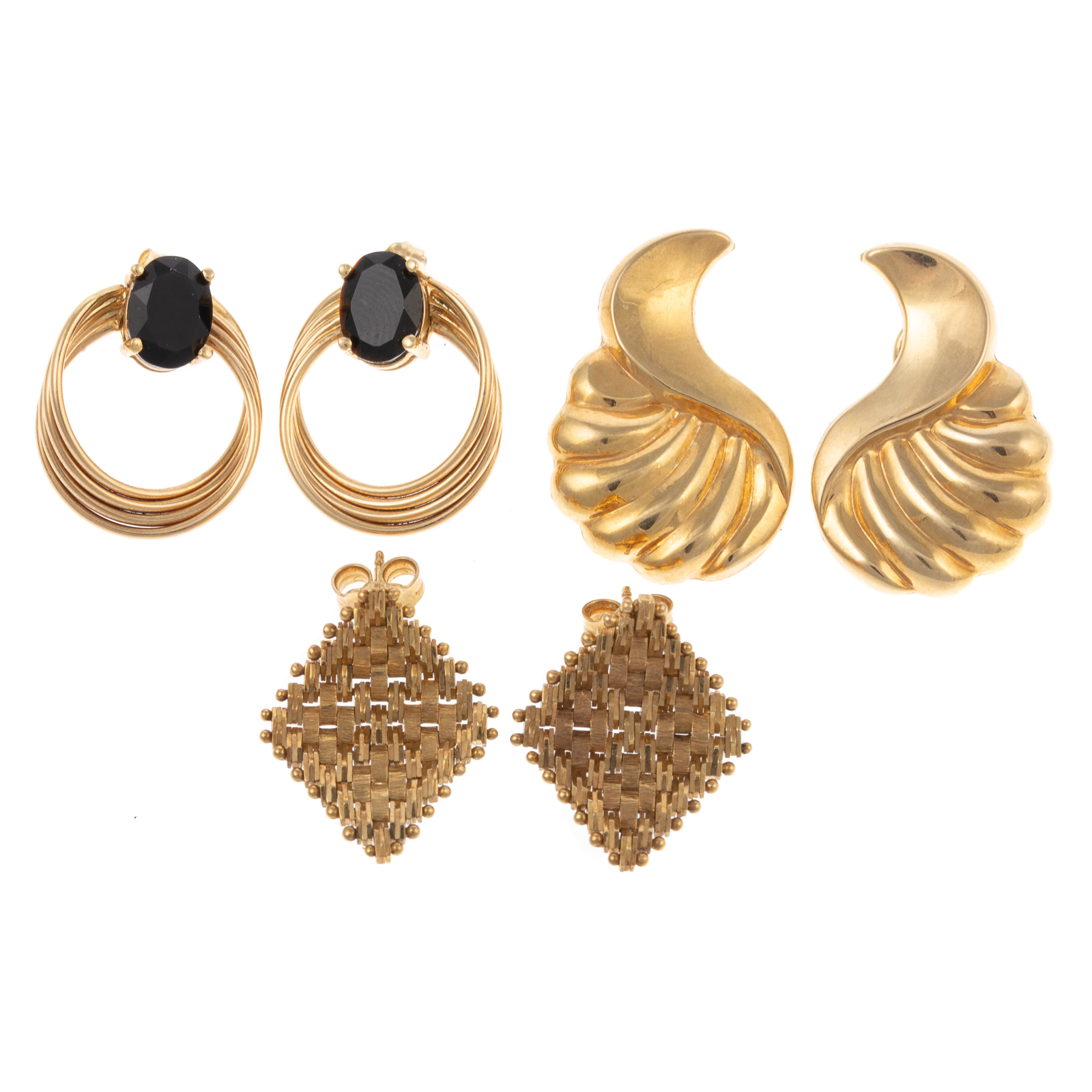 Appraisal: A TRIO OF K YELLOW GOLD EARRINGS K yellow gold