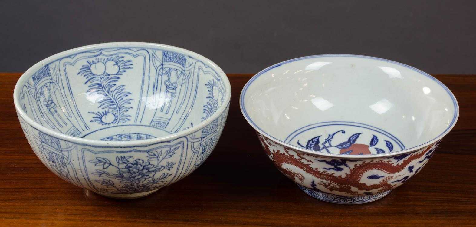 Appraisal: TWO CHINESE MING STYLE PORCELAIN BOWLS one with blue and