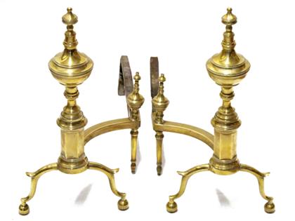 Appraisal: Pair of Federal brass andirons early th century