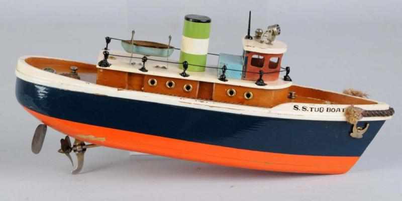 Appraisal: Japanese Wooden Tug Boat Description Circa late s Battery operated