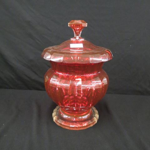 Appraisal: Cranberry Cut Glass Covered Punchbowl attributed to Moser a beauty