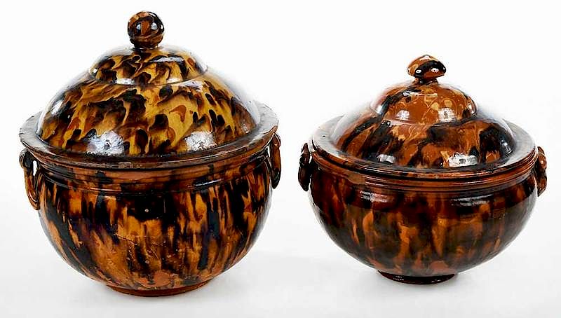 Appraisal: Two Large French Provincial Covered Pots th century brown and