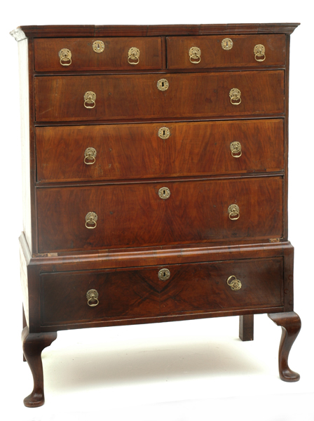 Appraisal: AN TH CENTURY ENGLISH WALNUT CHEST ON STAND The cavetto