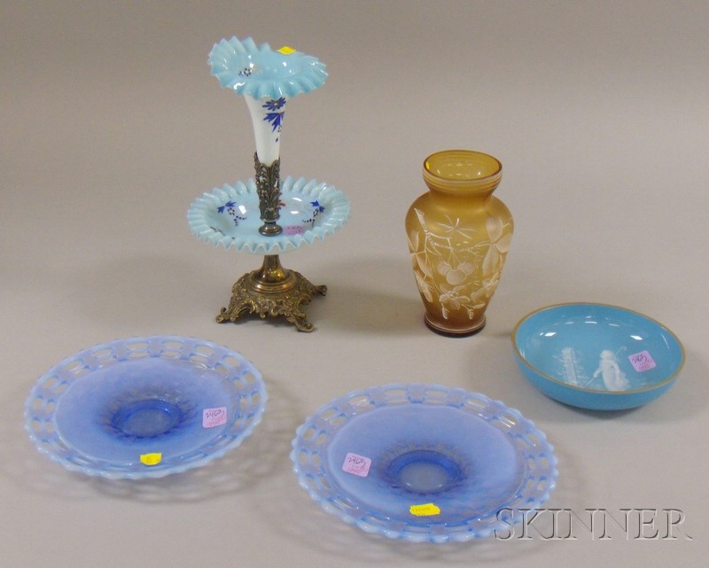 Appraisal: Five Pieces of Assorted Victorian Art Glass a pair of