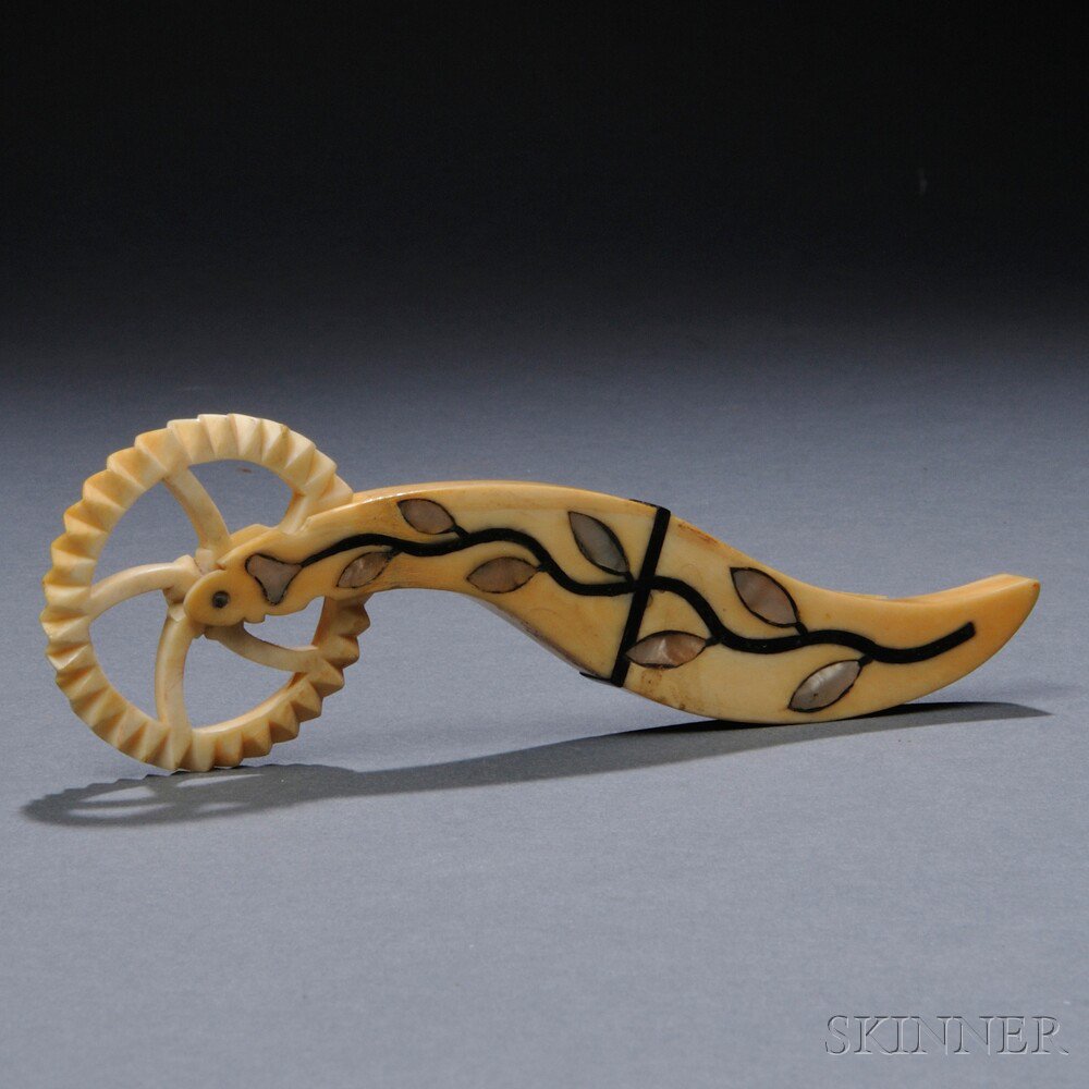 Appraisal: Inlaid Whalebone Jagging Wheel th century serpentine handle with mother-of-pearl