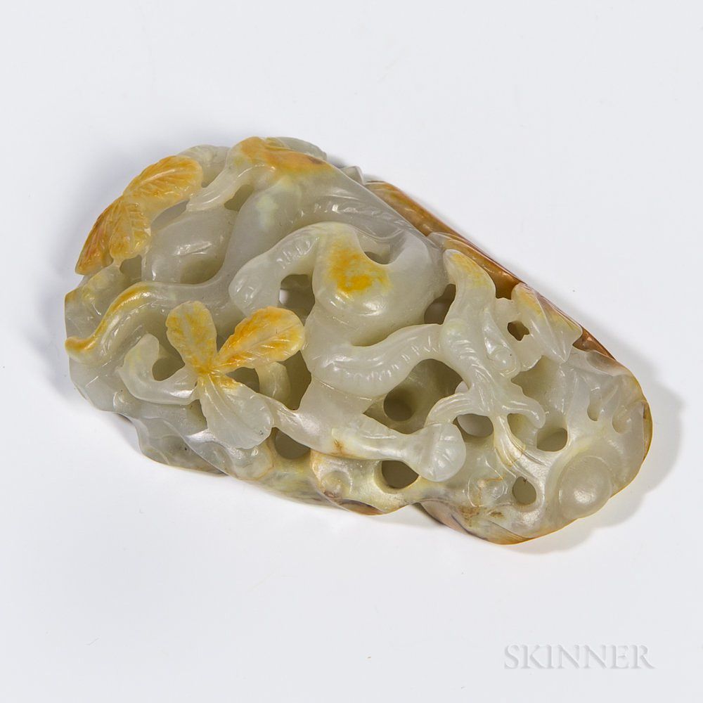 Appraisal: Jade Openwork Pendant Jade Openwork Pendant China pebble form decorated