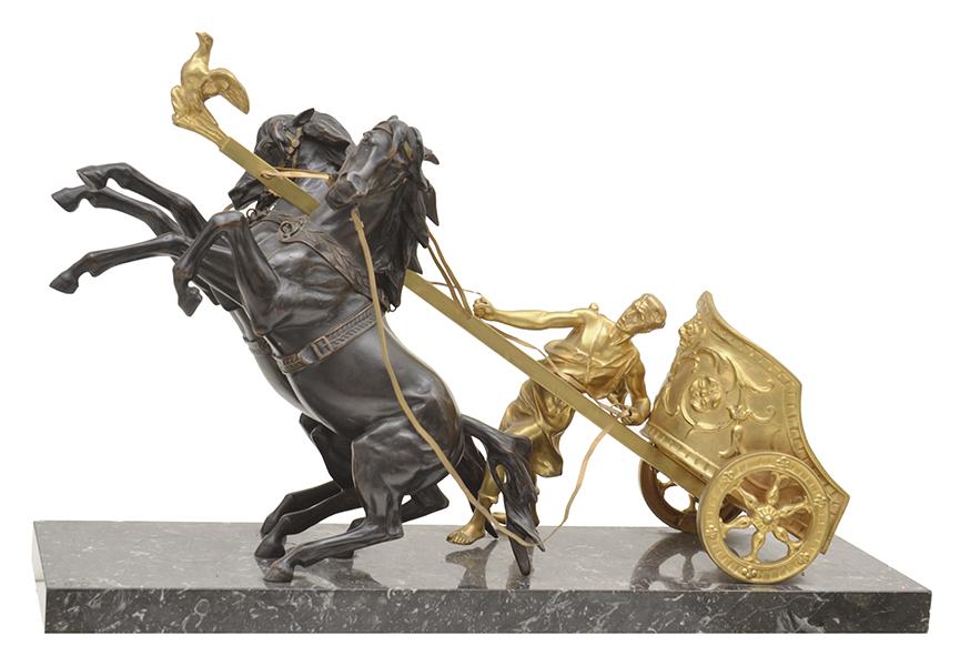 Appraisal: AN IMPRESSIVE BRONZE AND GILT BRONZE FIGURE OF A CHARIOTEER