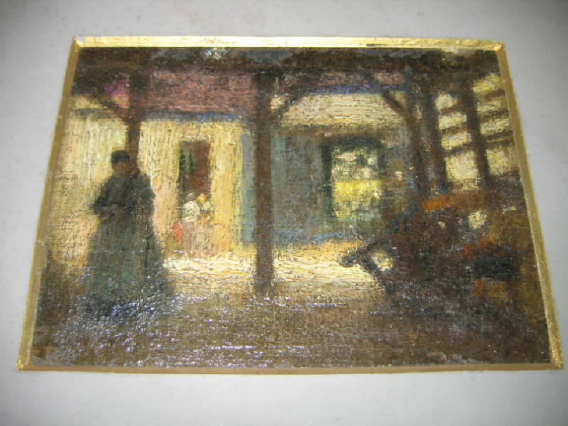 Appraisal: AMERICAN SCHOOL TH CENTURY Village scenes double-sided oil on canvas