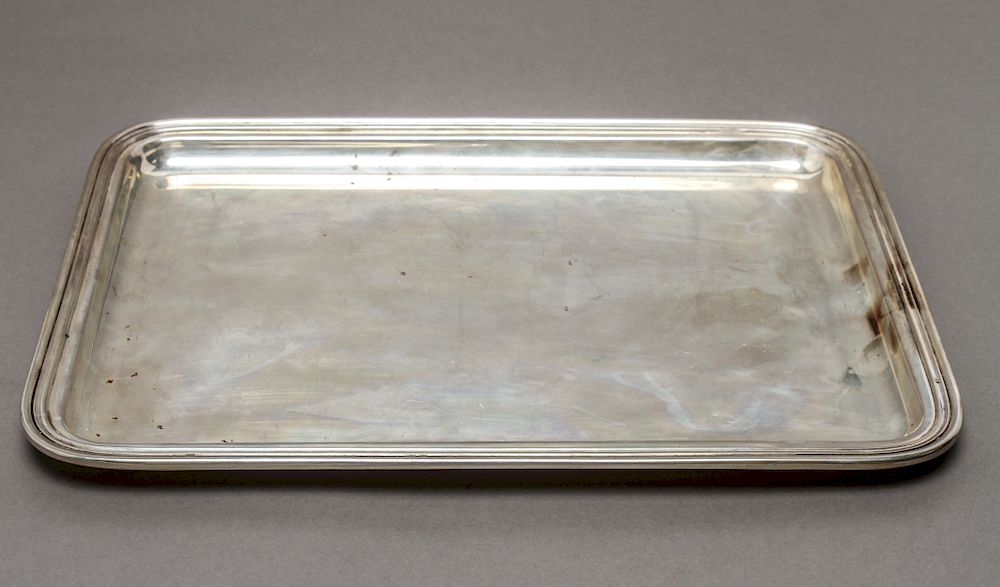 Appraisal: Italian Continental Silver Rectangle Serving Tray Italian continental silver rectangular