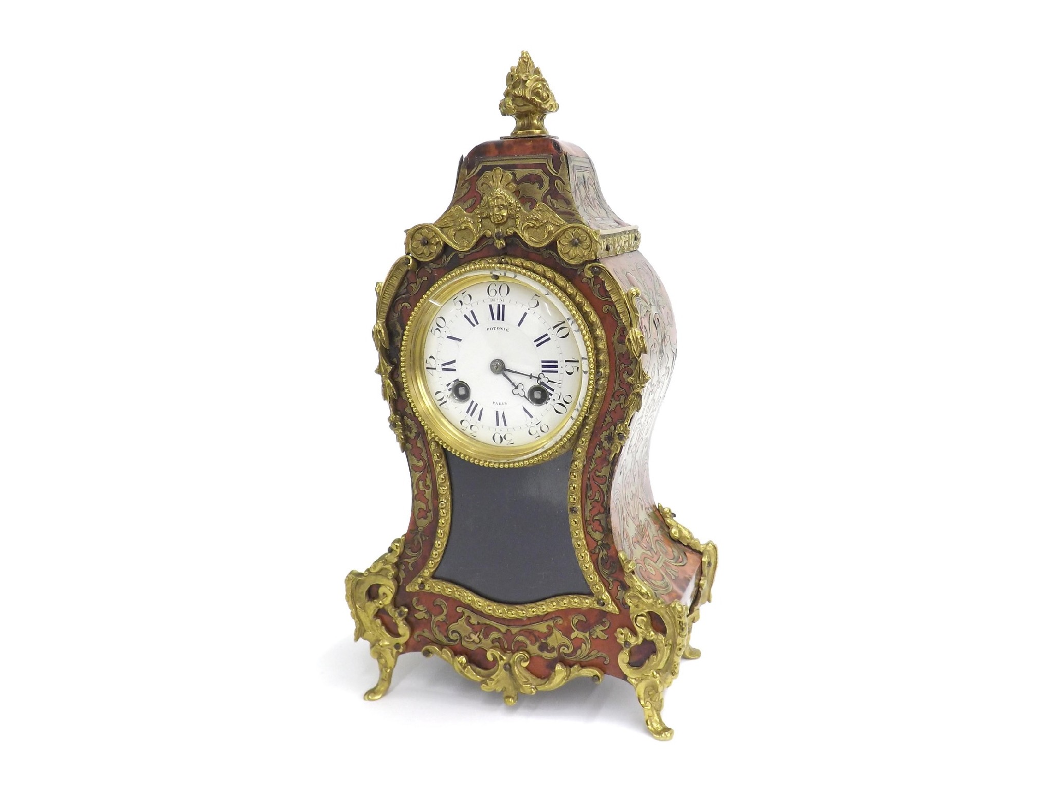 Appraisal: Small French boulle two train balloon mantel clock the movement