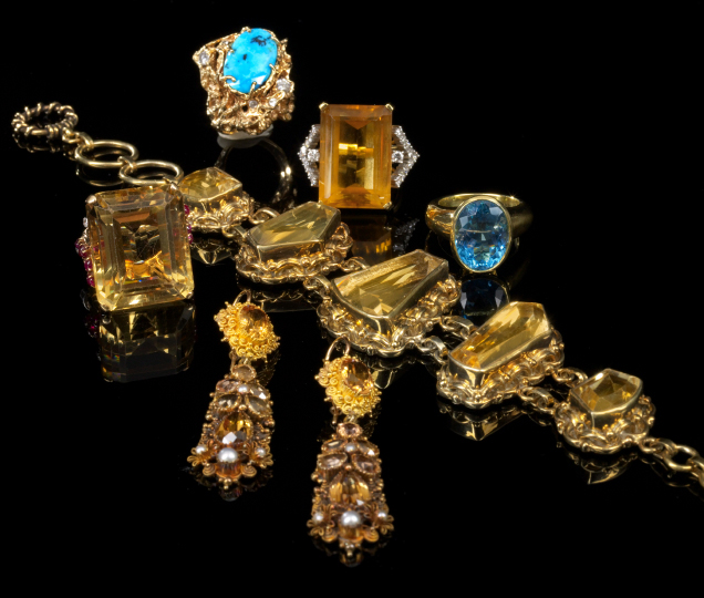 Appraisal: Pair of Eighteen- and Fourteen-Karat Yellow Gold and Topaz Drop