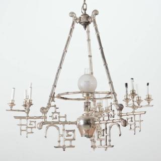 Appraisal: Silver plated Bamboo chandelier attr to Jansen th c -light