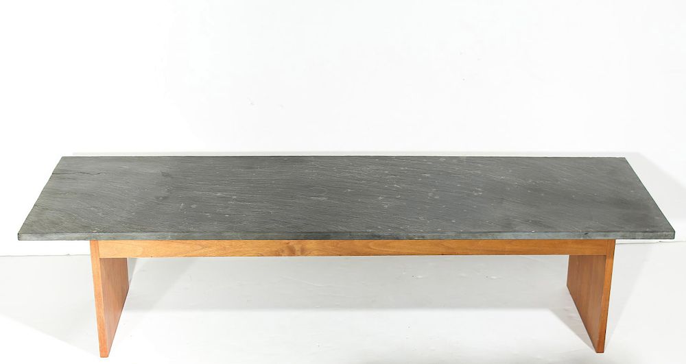 Appraisal: Mid-Century Modern Teak Slate Coffee Table Mid-century modern coffee table