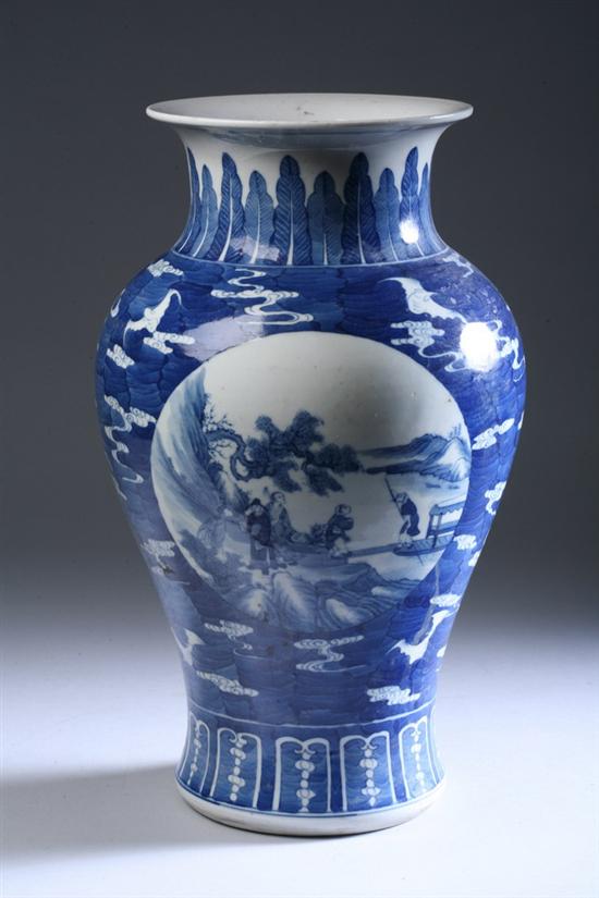 Appraisal: CHINESE BLUE AND WHITE PORCELAIN VASE th century Painted to