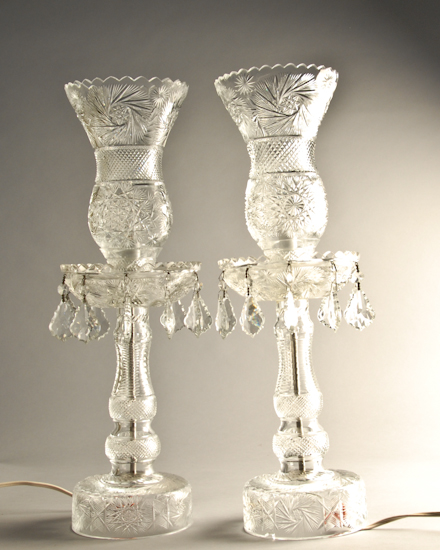 Appraisal: A Pair of Cut Glass Lamps each with signed tulip