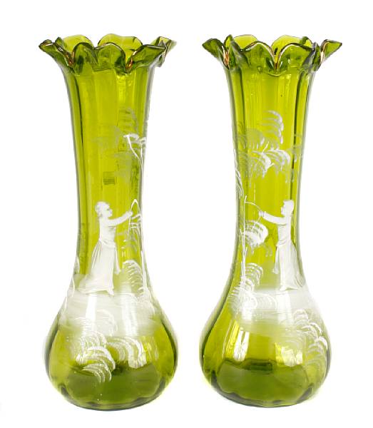 Appraisal: A group of two Mary Gregory style vases height in