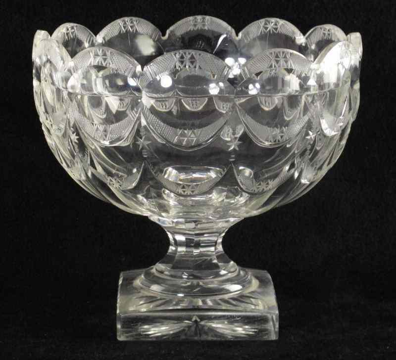 Appraisal: Swag and Star Brilliant Cut Glass Pedestal Bowlcirca scalloped edge