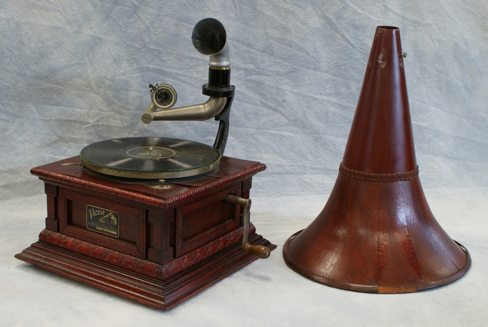 Appraisal: Mahogany outside horn disc phonograph d x long mahogany horn