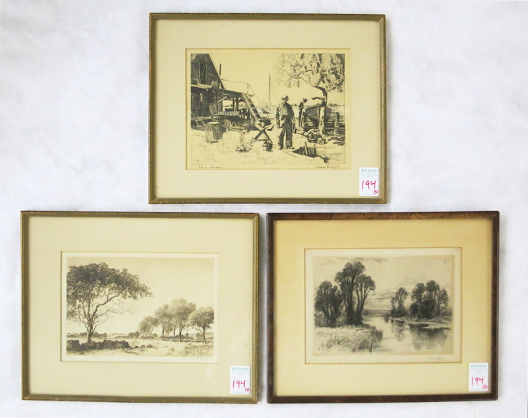 Appraisal: THREE INTAGLIO PRINTS Samuel Chamberlain American - pastoral landscape x