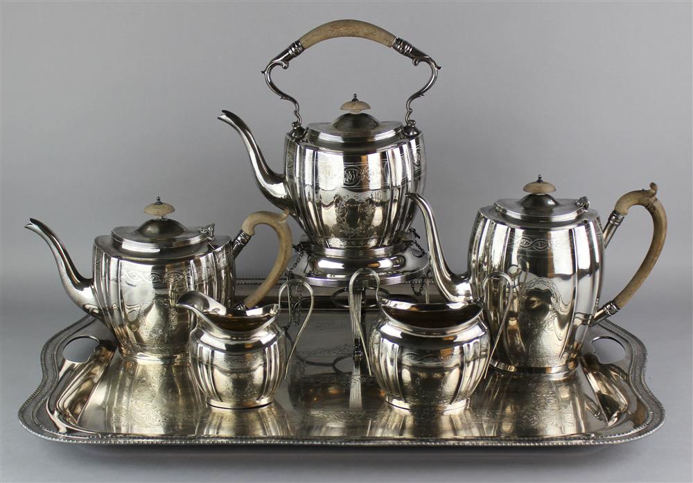 Appraisal: ENGLISH FIVE-PIECE SILVER TEA AND COFFEE SET AND A PLATED