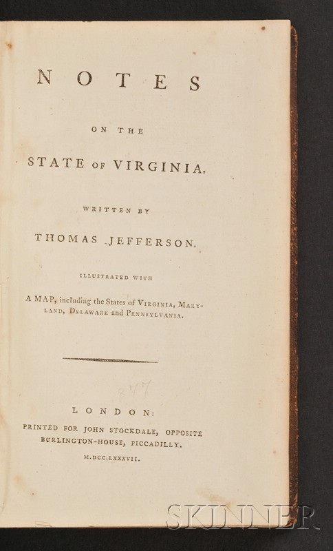 Appraisal: Jefferson Thomas - Notes on the State of Virginia London