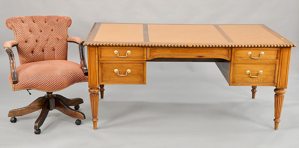 Appraisal: Victorian style mahogany desk leather inset top above five drawers