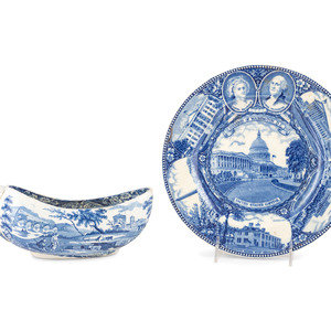 Appraisal: A Blue and White Transferware Sauce Boat and Plate Diameter