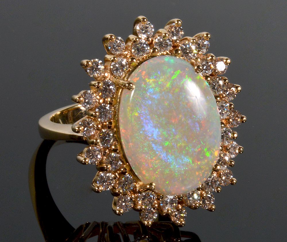 Appraisal: Ladies Opal Diamond Kt Yellow Gold Ring Wonderful ladies Opal