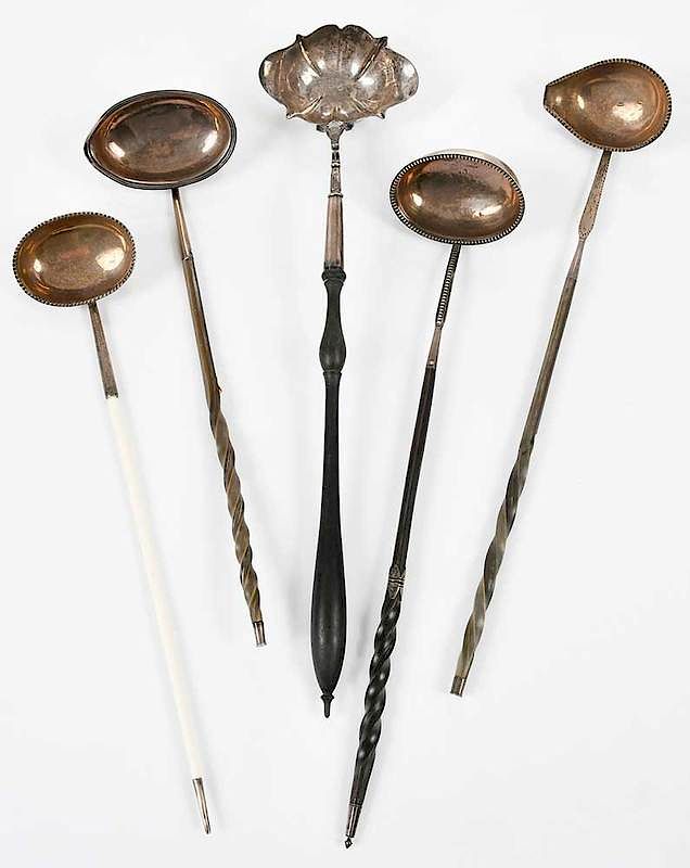 Appraisal: Five English Silver Punch Ladles th th century silver bowls