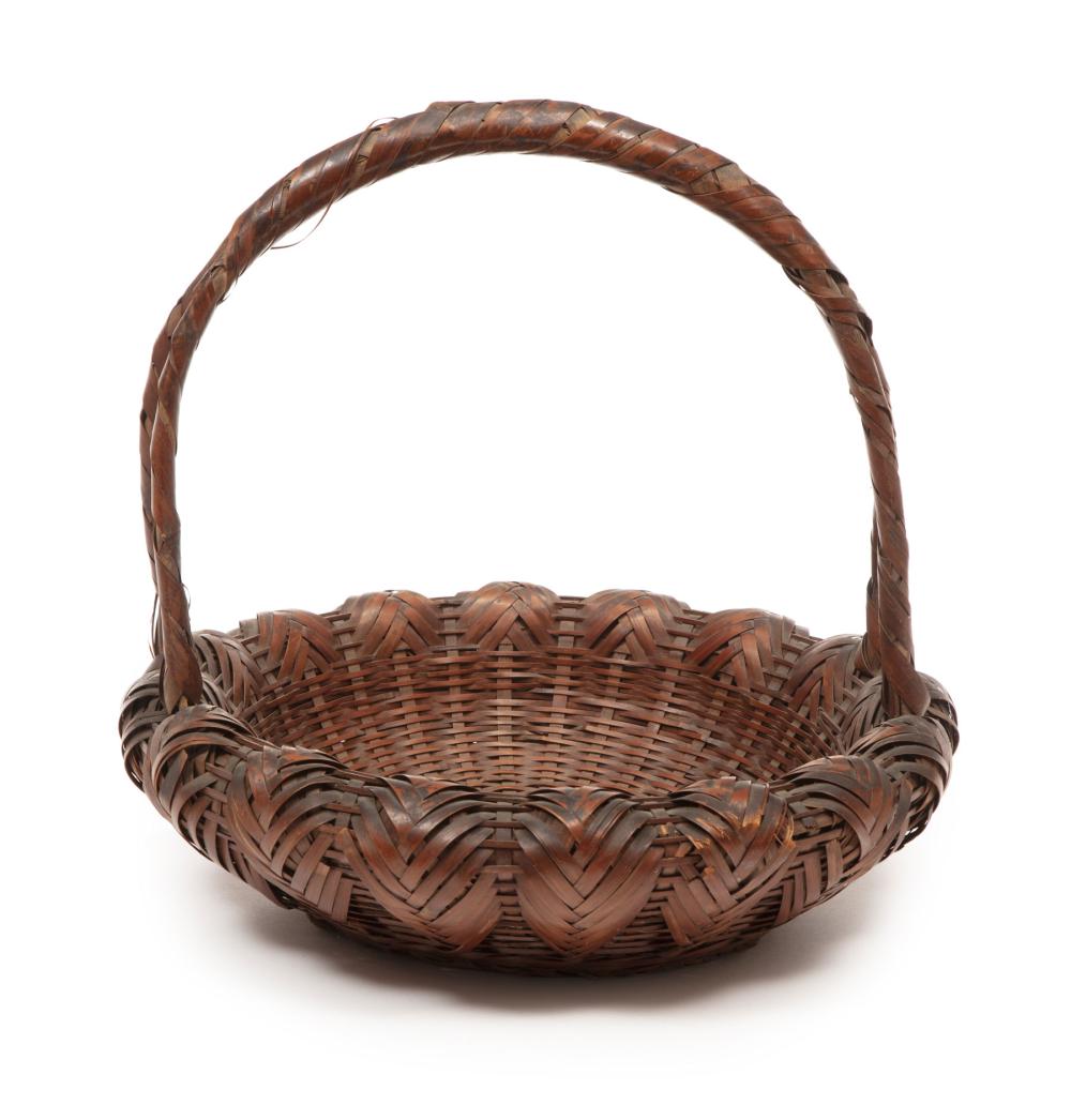 Appraisal: Japanese Ikebana Low Basket with Handle h in dia in