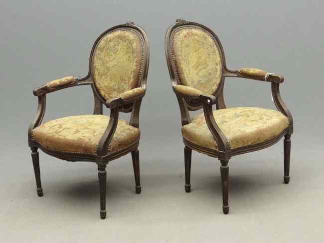 Appraisal: Pair French provincial chairs '' Seat Ht '' Overall Ht