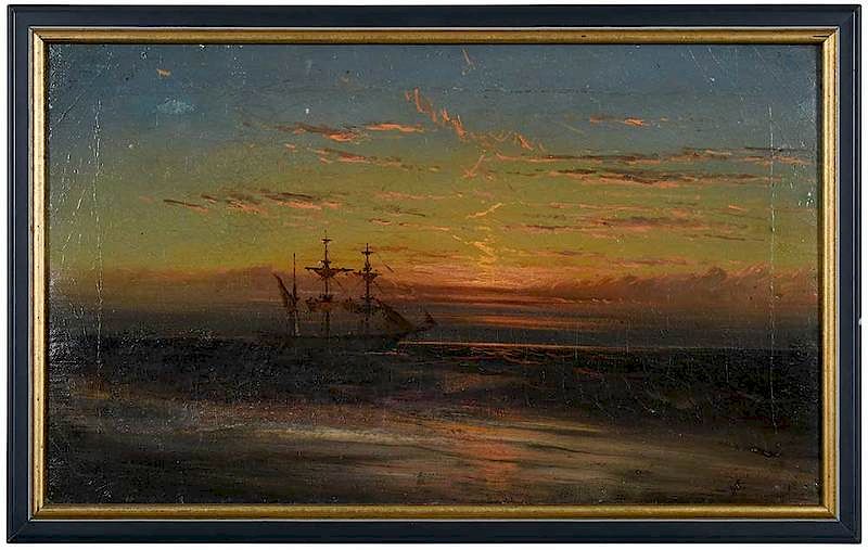 Appraisal: American School th century Ship at Sunset inscribed illegibly lower