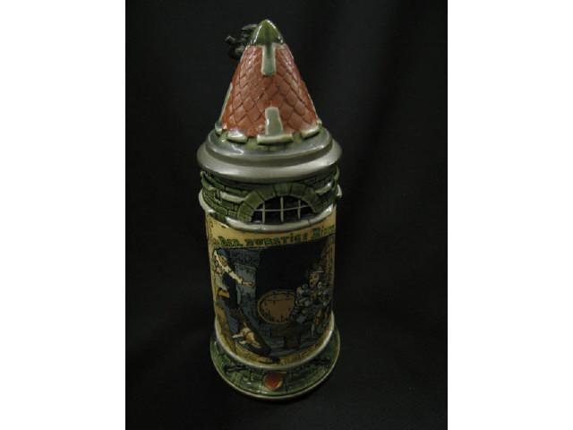 Appraisal: Mettlach German Etched Stein lady looking out window inlay conical