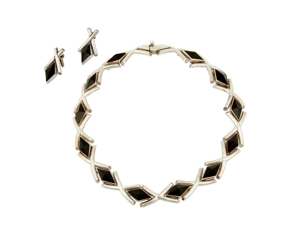 Appraisal: A set of Antonio Pineda sterling and onyx jewelry Antonio