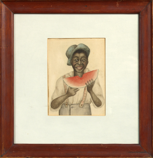 Appraisal: American School Early th Century Watermelon Man watercolor sight -