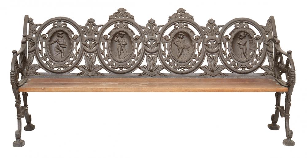 Appraisal: A CAST IRON FRAMED GARDEN BENCH ATTRIBUTED TO COALBROOKDALE the