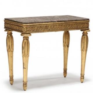 Appraisal: French Empire Marble Top Gilt Console Table th century carved