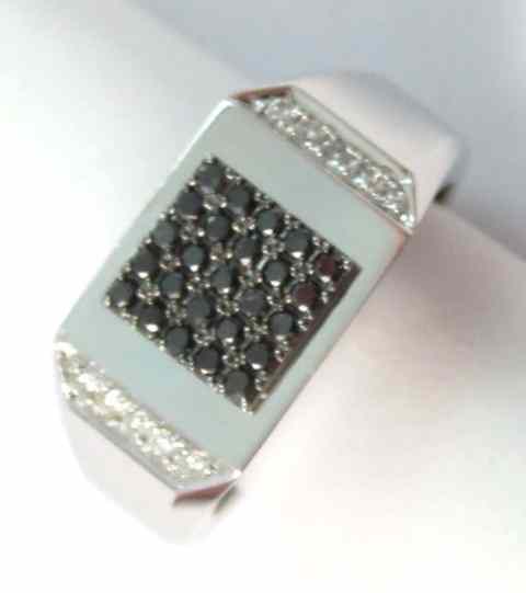 Appraisal: MAN'S BLACK DIAMOND RING k white gold set with round-cut