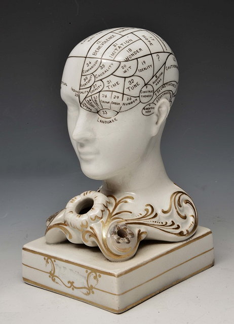 Appraisal: F BRIDGES PHRENOLOGISTA gilded white porcelain Phrenology head and inkwell