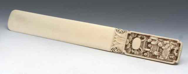 Appraisal: A CHINESE CANTON PAPER KNIFE the rectangular handle carved with