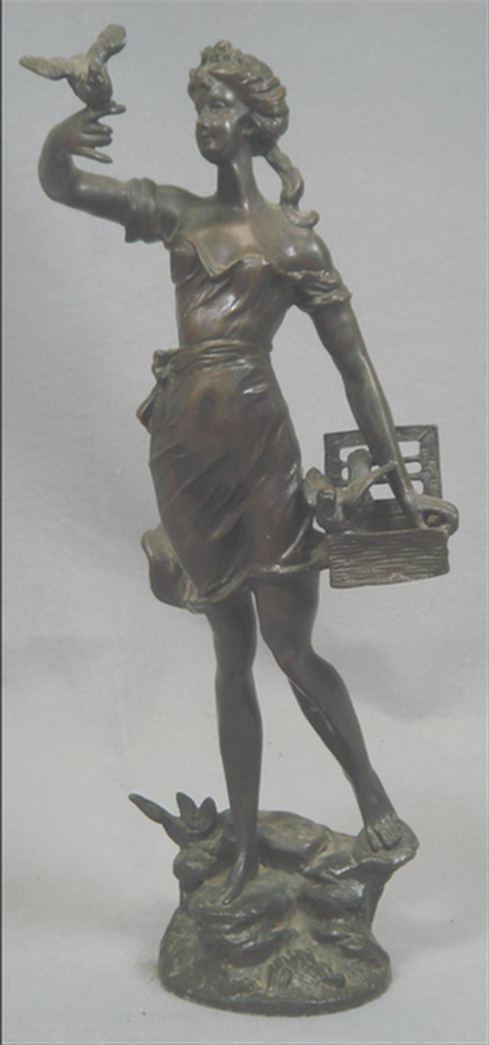 Appraisal: Bronze sculpture Woman with Bird h signed LG Remin Estimate