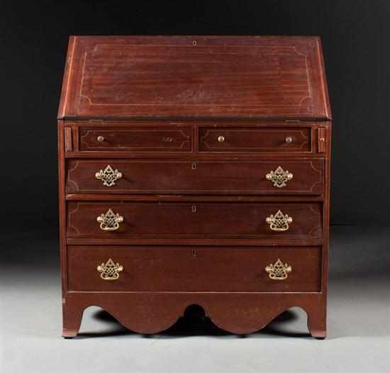 Appraisal: Federal style inlaid mahogany slant-front desk late th century two