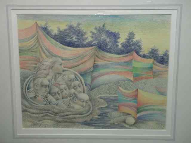 Appraisal: Gary Peter Slipper framed colored pencil on paper depicting multiple