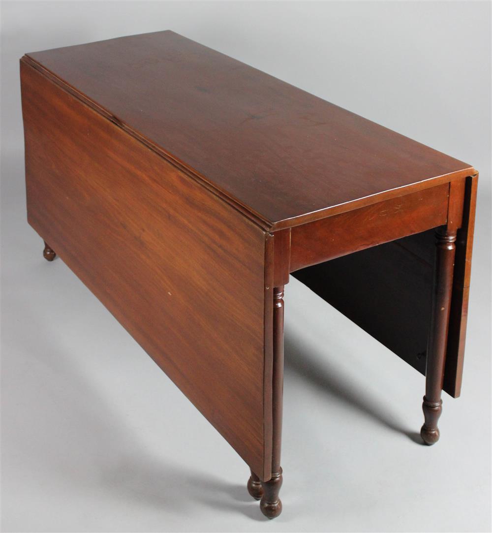 Appraisal: AMERICAN SHERATON MAHOGANY DROP LEAF BANQUET TABLE circa with a