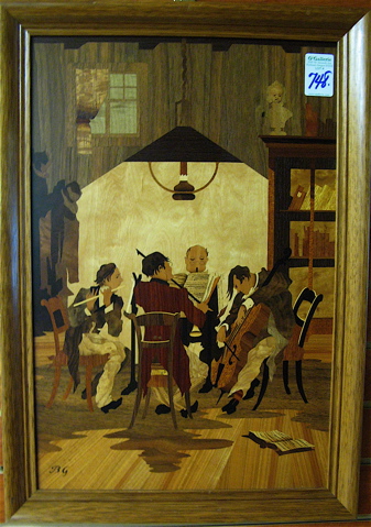 Appraisal: BUCHSCHMID AND GRETAUX WORKSHOPS MARQUETRY INLAID PICTURE titled Musicians by