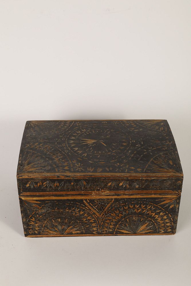 Appraisal: New Mexico Wooden Box with Straw Overlay New Mexico Wooden