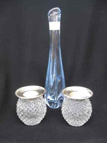 Appraisal: pcs Crystal sterling top canleholders and '' vase excellent