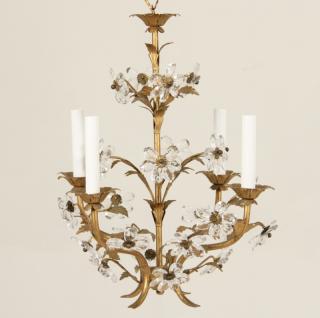 Appraisal: DECORATIVE ITALIAN GILT METAL LIGHT CHANDELIER WITH CUT GLASS PRISM